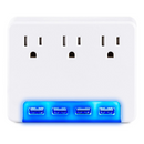 AC Wall Outlet Adapter with 3 AC / 4 USB Ports