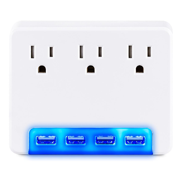 AC Wall Outlet Adapter with 3 AC / 4 USB Ports